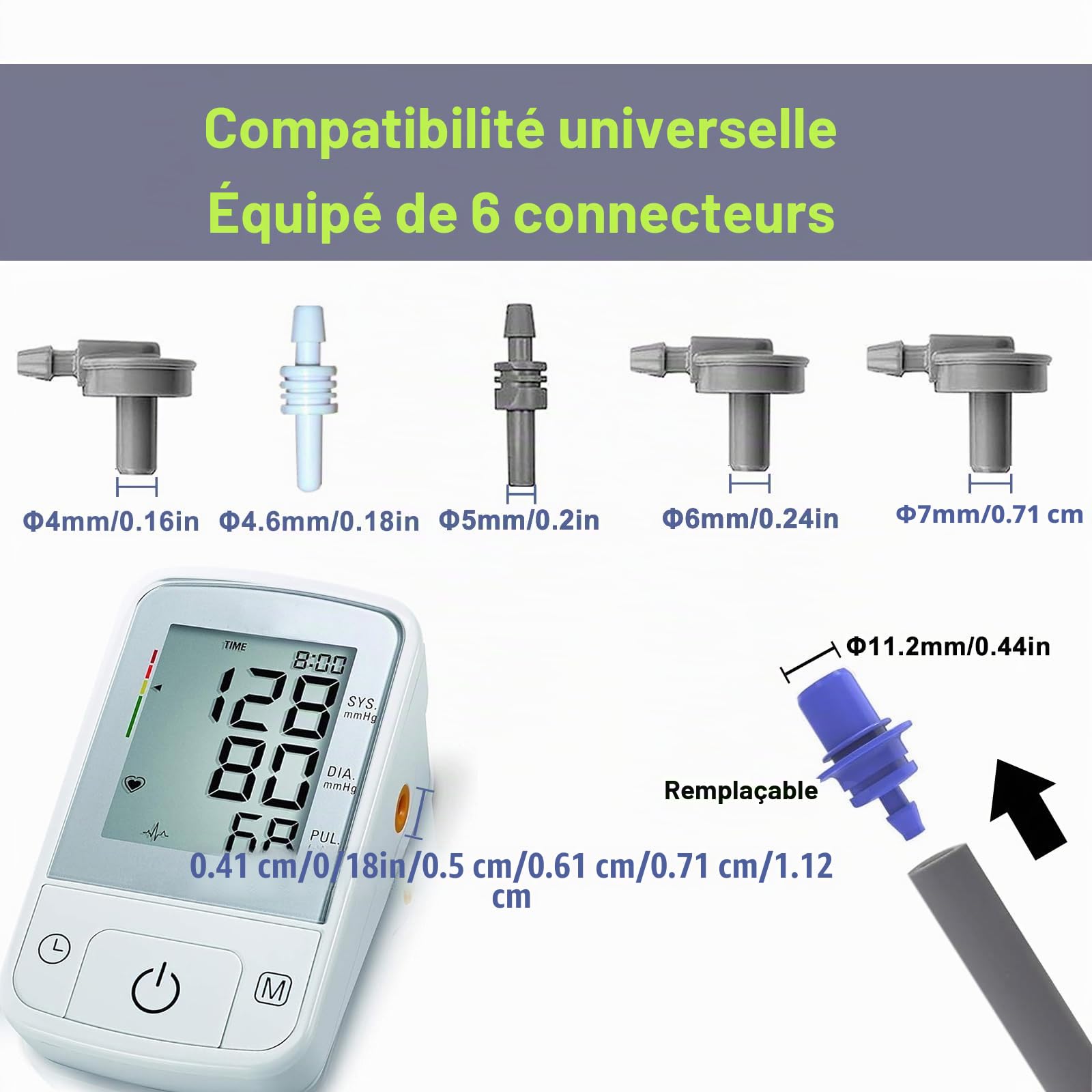 Brassard de rechange pour tensiomètre extra large, gris foncé, 22-52 cm | Réglable XL, comprend 6 interfaces universelles, compatible avec grand bras, moniteurs BP grand brassard