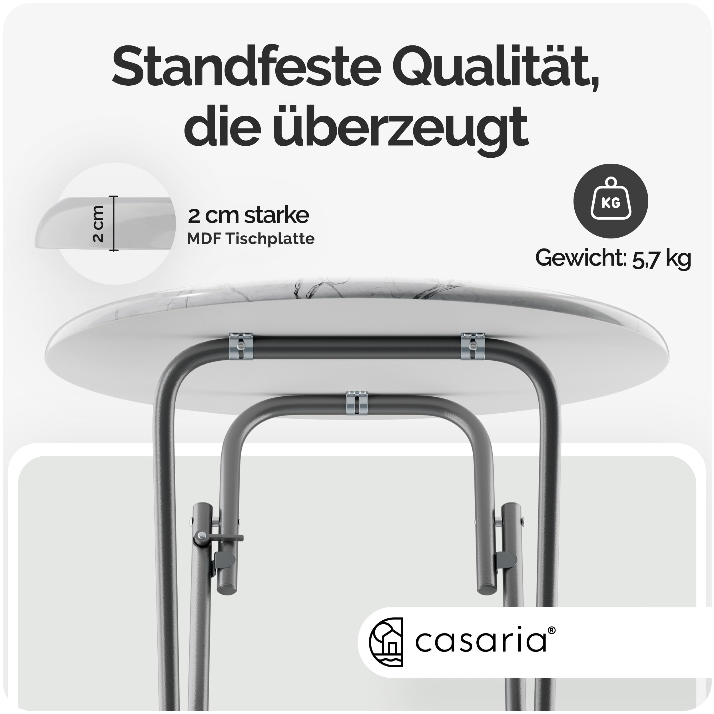 Casaria® Stehtisch 2er Set Klappbar Höhe 110cm Ø 60cm Marmor Optik Beistelltisch Klapptisch Bartisch Cocktail Party Rund Hochtisch Gartentisch weiß