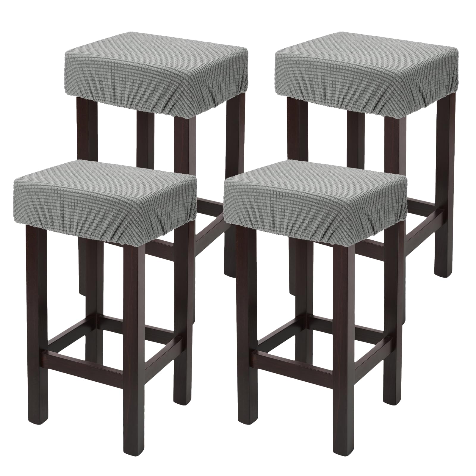 sourcing map 4 Pcs Seat Covers for Dining Chairs, Bar Stool Covers Stretch Chair Seat Protector Waterproof Saddle Stools Slipcover with Elastic Band for Kitchen Bar, Textured Fleece Light Gray
