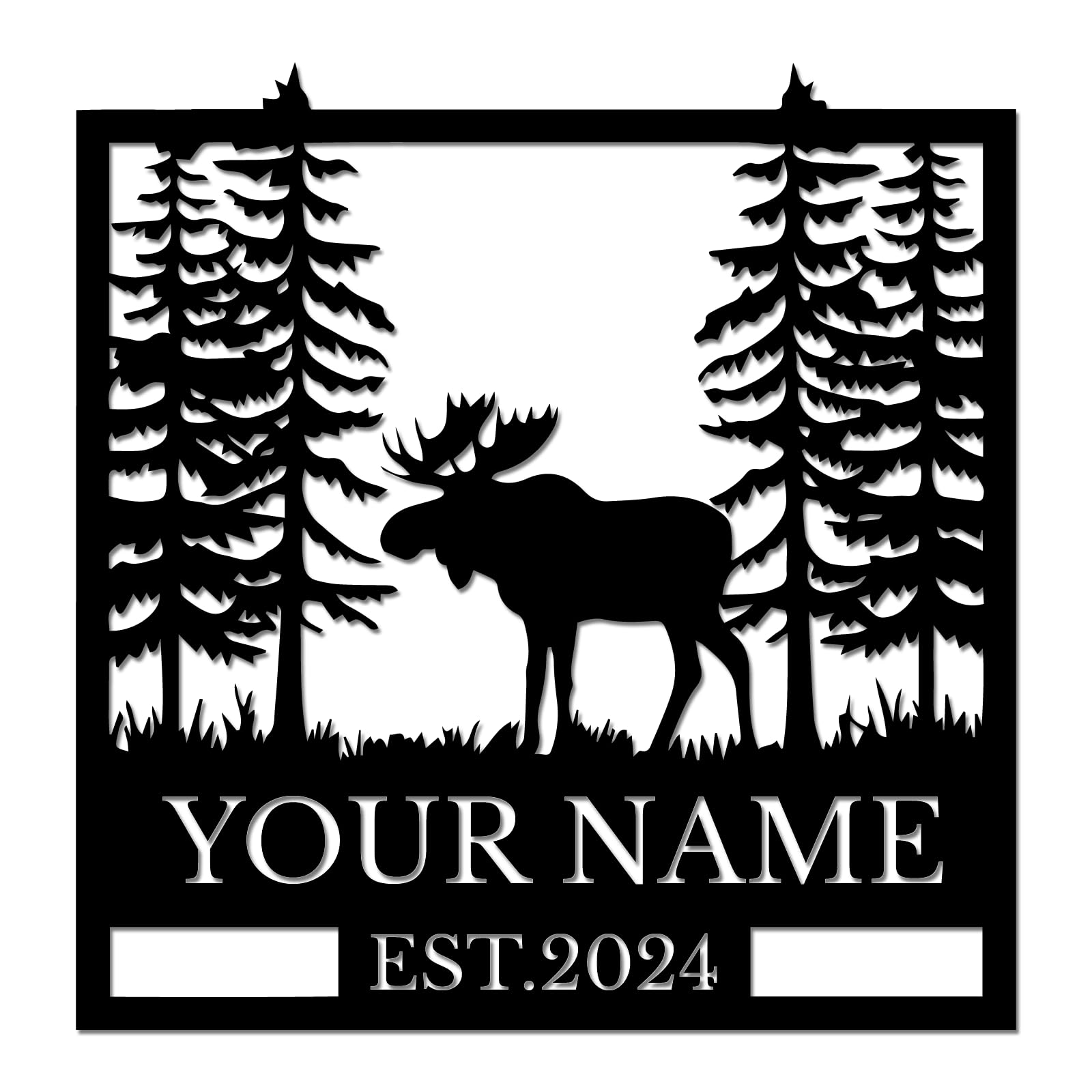 Ecentricart Style-5 Personalized Moose Metal Sign, Custom Family Name Wall Art, Rustic Cabin Decor, Hunting Lodge Gift, Outdoor Durable Name Plaque, Woodland Present, Wildlife Home Sign (Style-5)