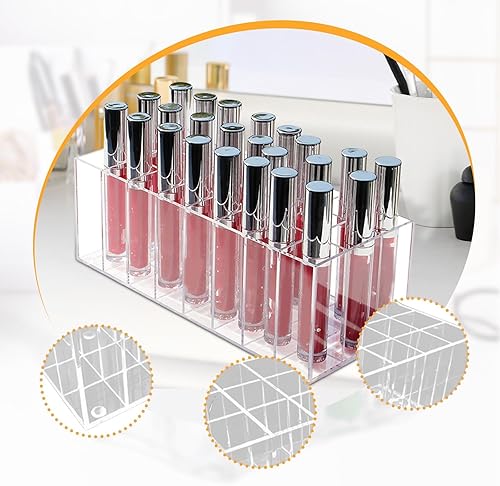 Miniatura 2 de Organizador de lápiz labial acrílico con 24 ranuras, vitrina de cosméticos para brochas de brillo de labios, soporte de almacenamiento de maquillaje