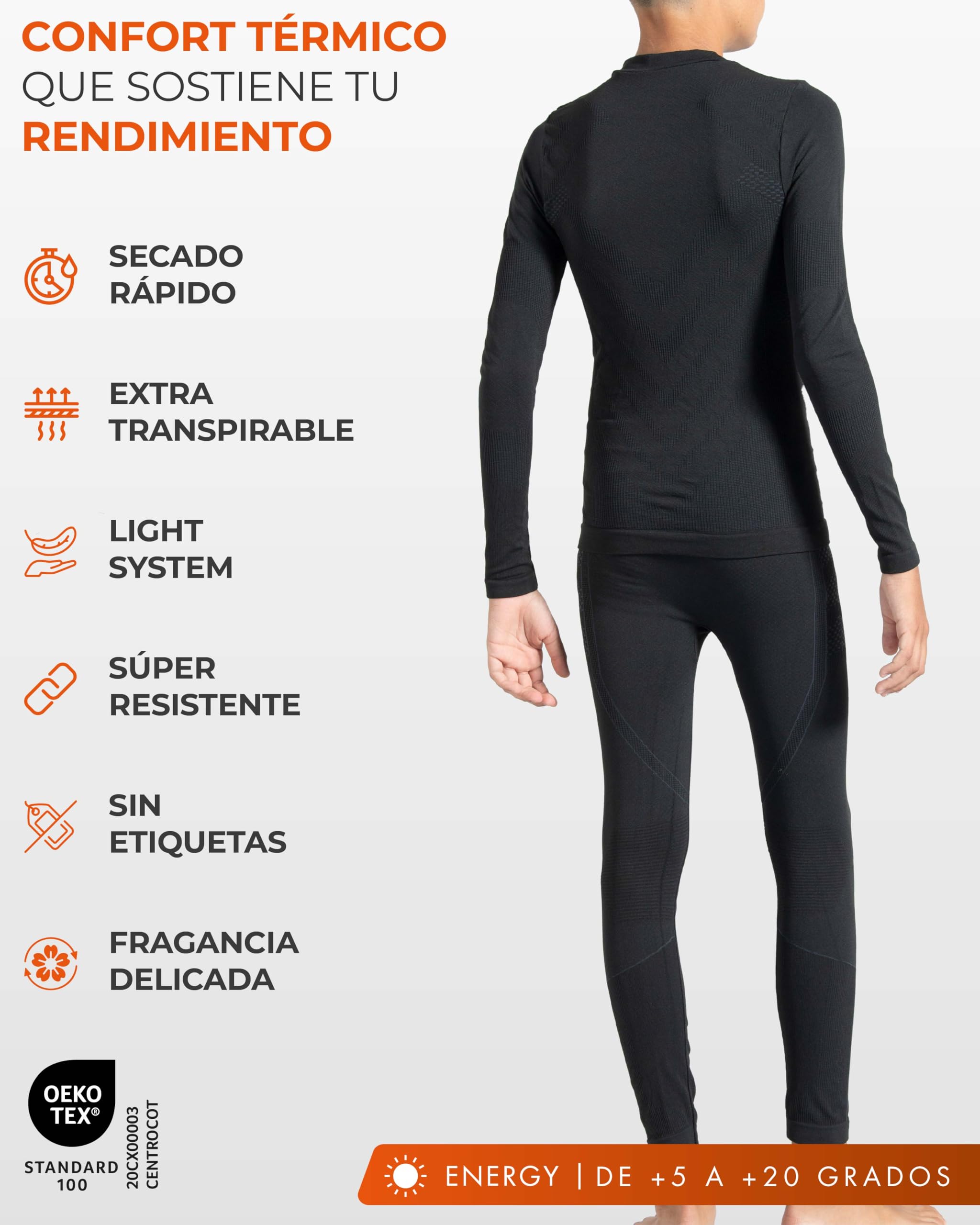 Risalti Ropa Termica Niño y Niña Energy – Conjunto Termico Unisex, Camiseta y Mallas Sin Costuras, Ropa Térmica Infantil para Fútbol, Esquí y Ciclismo – Made in Italy
