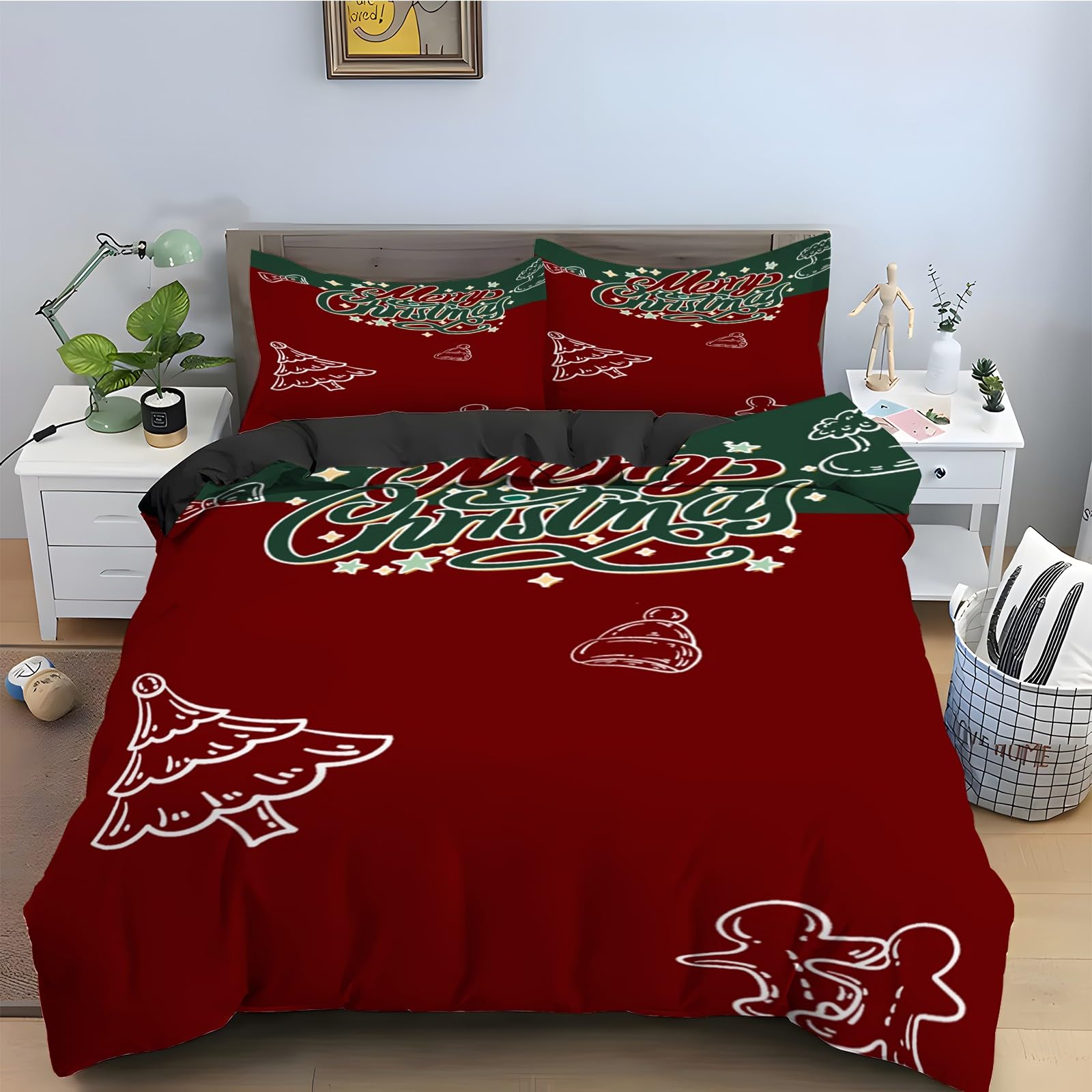 Parure de lit 90x190 biscuit housse de couette 3 pièces microperf réversible de Noël KG2018