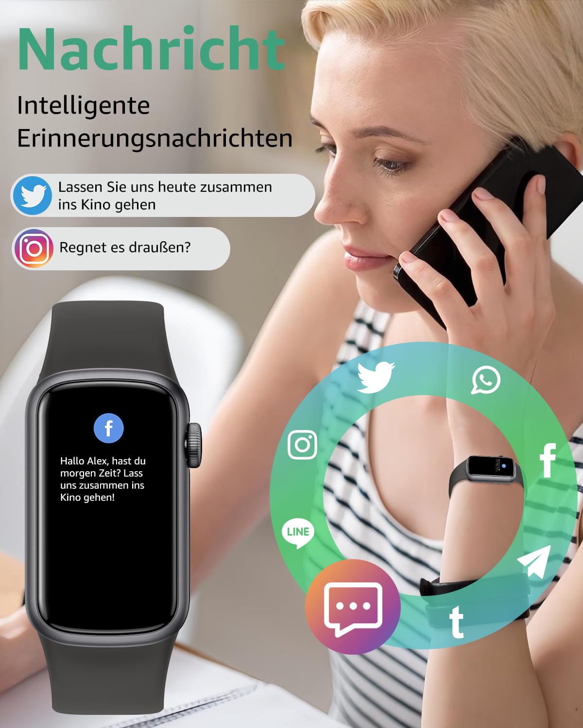 Fitness Tracker, 1,47 Zoll HD-Display Fitnessuhr mit 137+ Sportmodi, Smart Watch mit Schlafmonitor Schrittzähler, IP68 Wasserdicht Fitnessuhr für Damen Herren Black