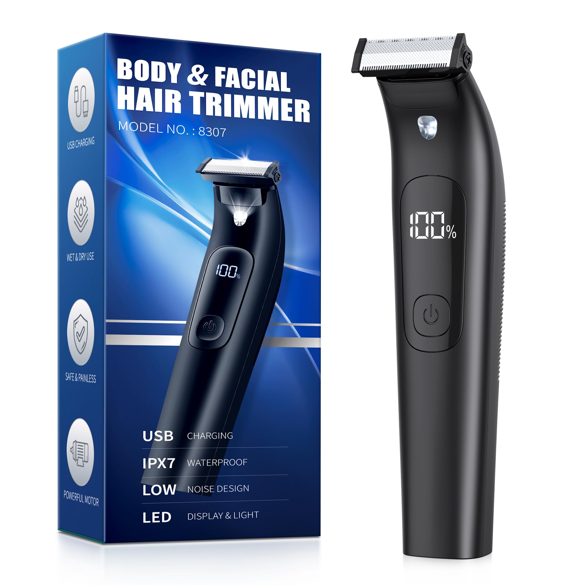 Men's Electric Body & Beard Trimmer with LED Display & Light – Wet/Dry USB Rechargeable Shaver for Groin, Balls & Private Parts (IPX7 Waterproof)-image-25