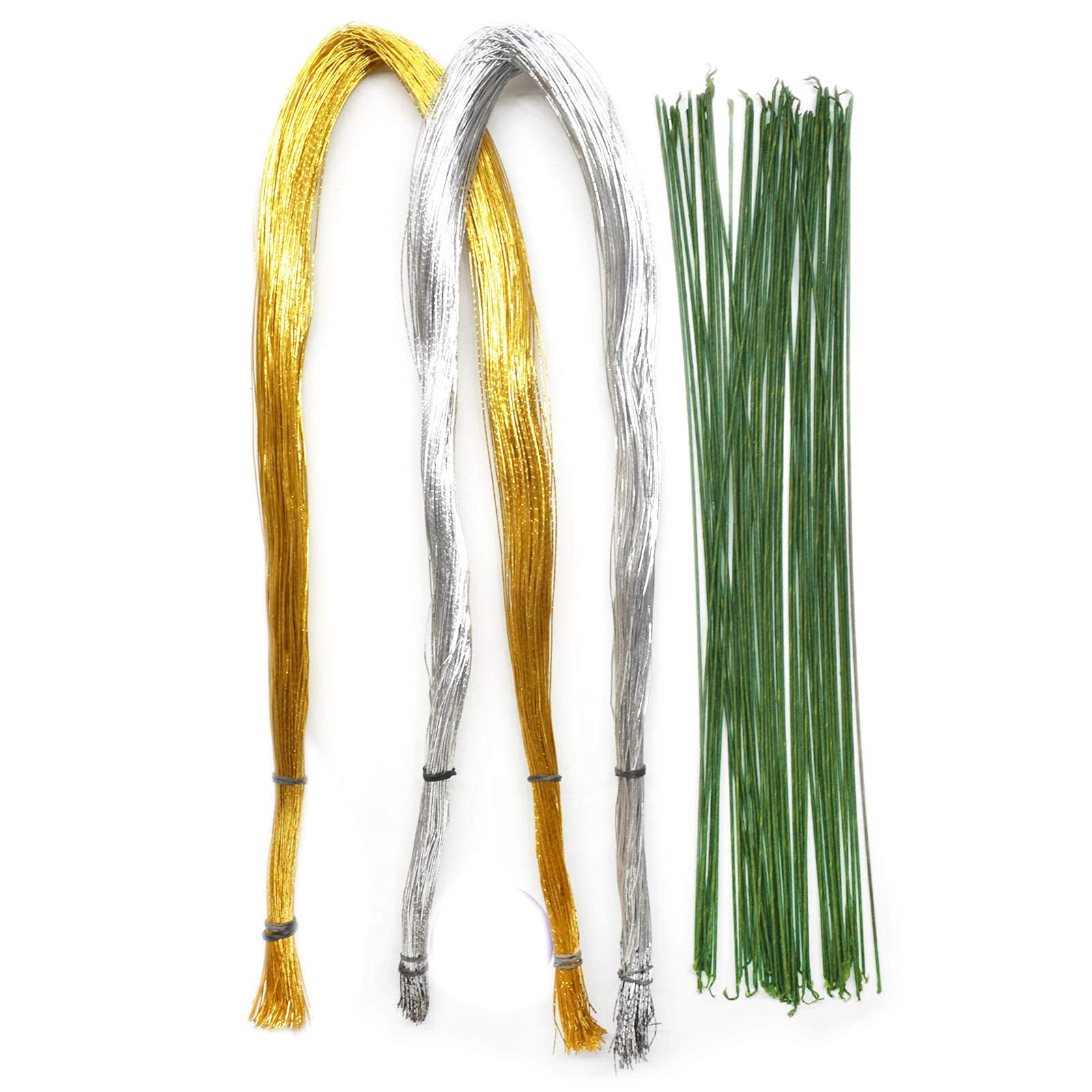 Asian Hobby Crafts Floral Flexible Wire for Flower Making, Hobby Crafts, DIY, Jewelry & Art Projects | Easy to Cut | 350 Pcs Approx | 26 Inch Length, 1mm Width | Combo - Golden, Silver, Green