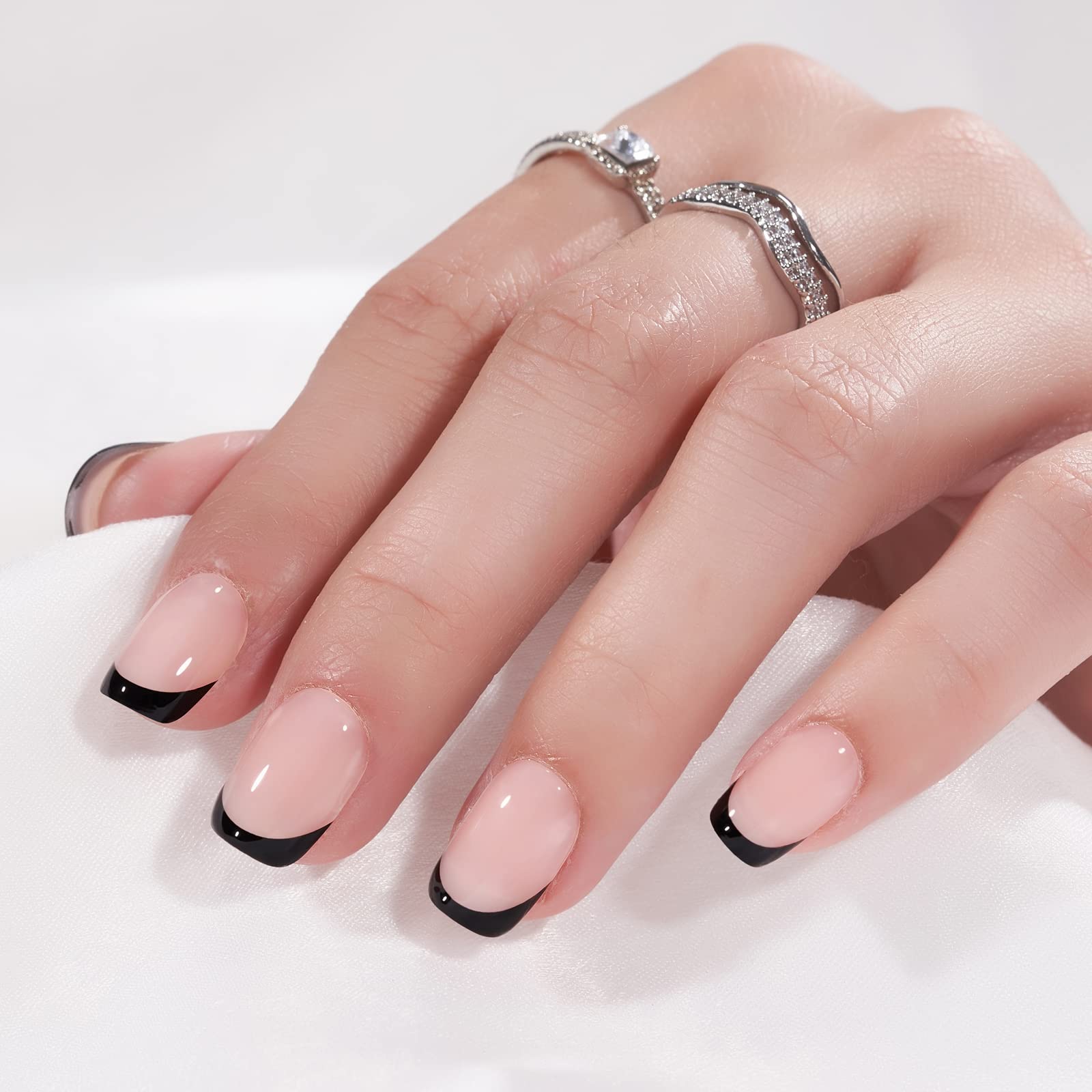 BTArtbox Press On Nails French Tips - 32 Pcs Short Square False Nails With Nail Glue and Adhesive Nail Tabs, No Fade Out Stick On Nails in 16 Sizes, Soft Gel Fake Nail for Women, Classic White — view 11