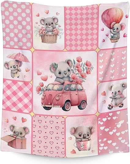 Koala Blanket Gifts - 60"x80" Cute Throw for Women, Girls - Pink Soft Fuzzy Blankets for Bed, Couch & Living Room
