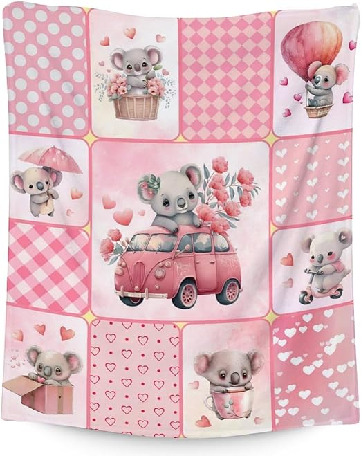 Koala Blanket Gifts - 60"x80" Cute Throw for Women, Girls - Pink Soft Fuzzy Blankets for Bed, Couch & Living Room