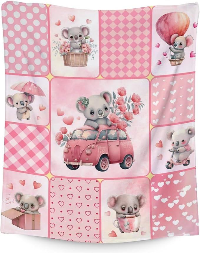 Koala Blanket Gifts - 60"x80" Cute Throw for Women, Girls - Pink Soft Fuzzy Blankets for Bed, Couch & Living Room