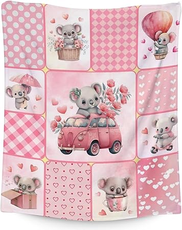Koala Blanket Gifts - 60"x80" Cute Throw for Women, Girls - Pink Soft Fuzzy Blankets for Bed, Couch & Living Room