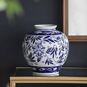 陶磁器　花瓶　花器　白地紺色葉模様　レトロ 陶磁器 花瓶 花器 白地紺色葉模様 レトロ 陶磁器 花瓶 花器 白地
