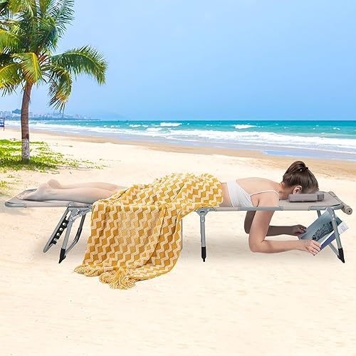 Miniatura 9 de Giantex Silla bronceadora, silla de playa de 330 libras con 5 posiciones ajustables, agujero para cara y brazo, correa para manoshombros, almohada