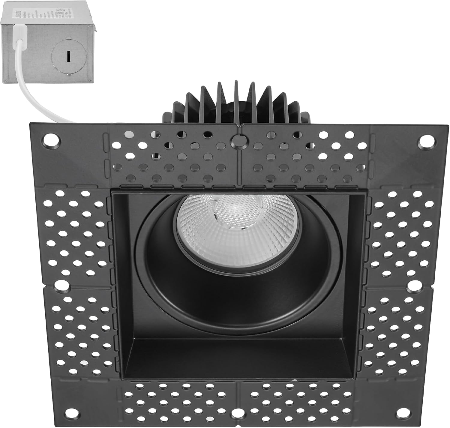 Maxxima 4” Trimless Ultra-Thin Recessed Anti-Glare LED Downlight Canless IC Rated 1000 Lumens 5 Color Temperature Selectable 2700K/3000K/3500K/4000K/5000K Dimmable 5 CCT Black Square Slim J-Box Incl