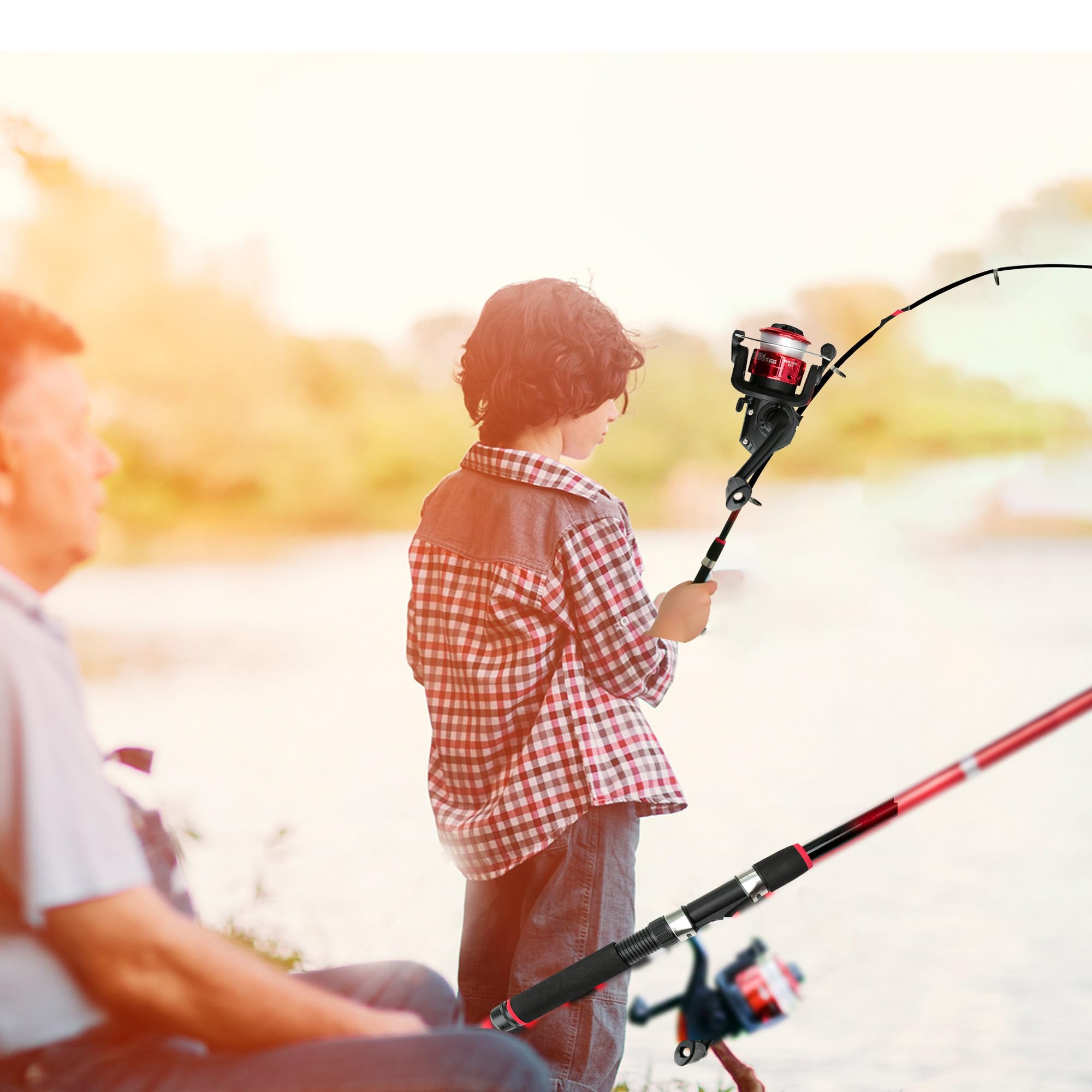 Kids Fishing Rod Starter Set, Teleskopowy Wędkarski Pręt i Spinning Reel Combo Set, 1,8 m Zestaw Słupków Wędkarskich z Linią, Przynęty, Torebka, Diddle-Net, Idealny Prezent Dla Dzieci