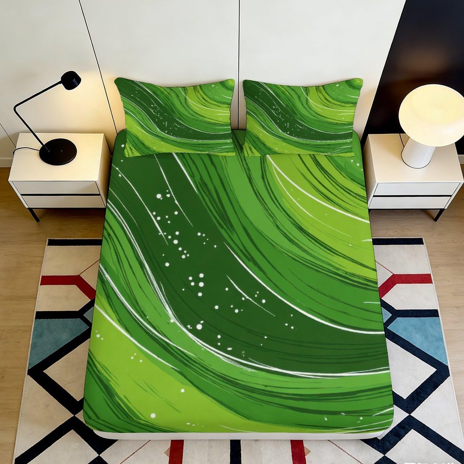 Jqzkxnhpbr Style-10 3D Printed Green Marble Fitted Sheet Microfiber Soft Anti-Slip Swirl Pattern Mattress Cover For Bedroom Guest Room Decor 90X200x25cm