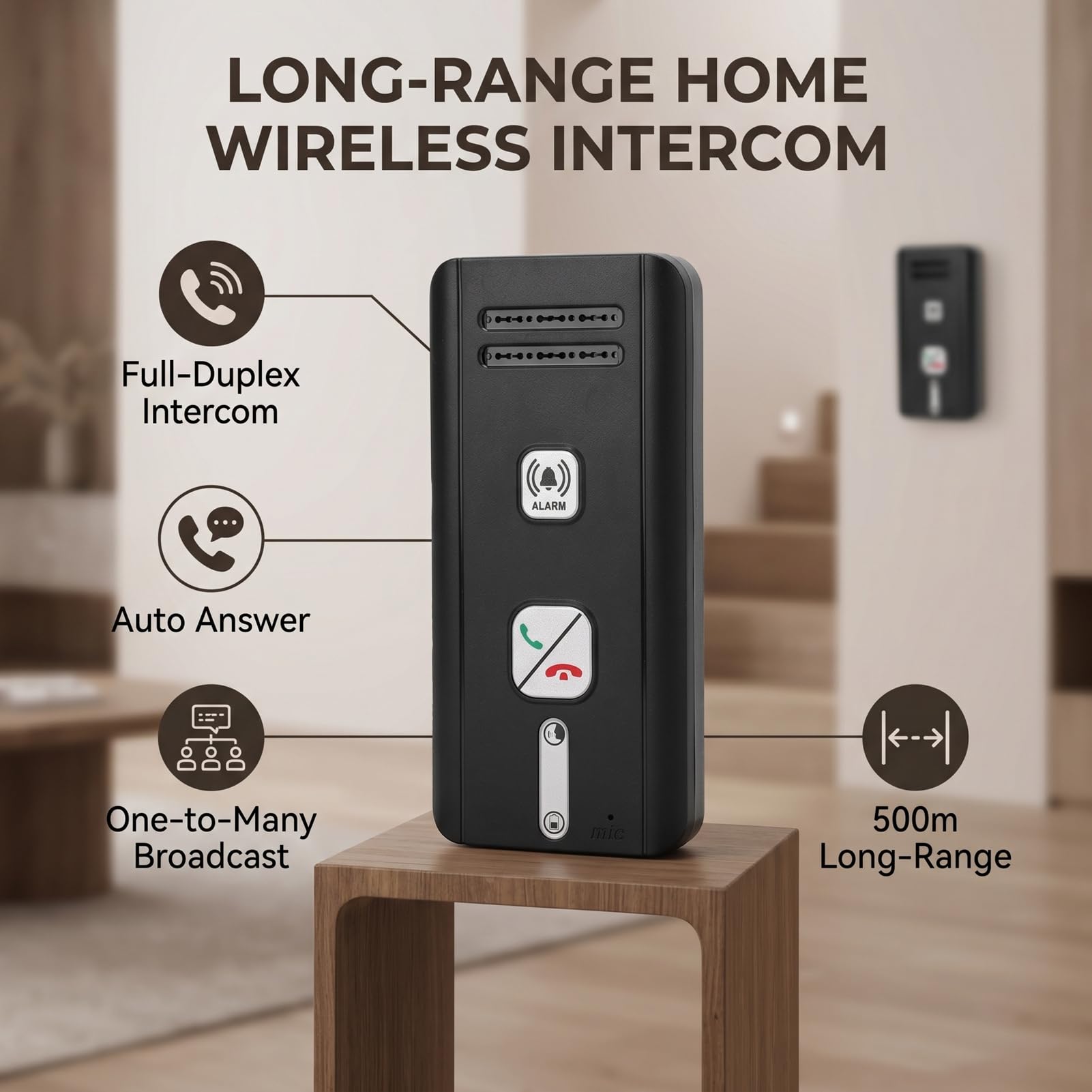 Bewinner Système D'Interphone sans Fil à 2 Voies, Interphone Domestique Duplex Intégral Longue Portée de 500 M avec Réponse Automatique et Diffusion de Groupe, pour le Bureau à Domicile (BLACK)