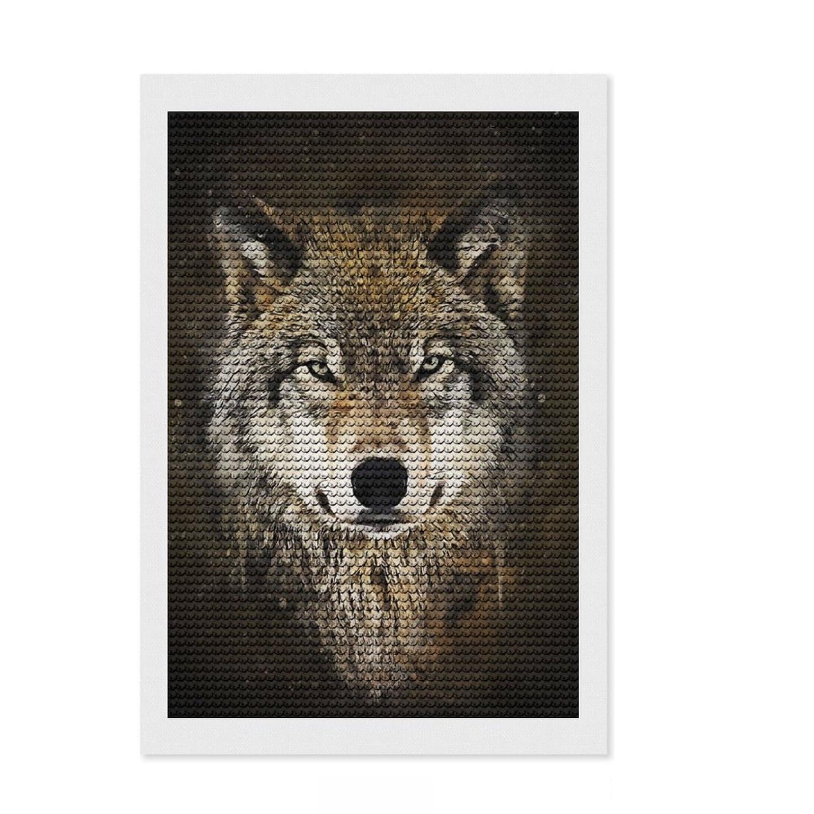 Junmoney Wolf Watercolors Diamond Painting Kit 8"x12", Easy Handmade Project, Complete Accessories, Vintage Style Decor, for Teens