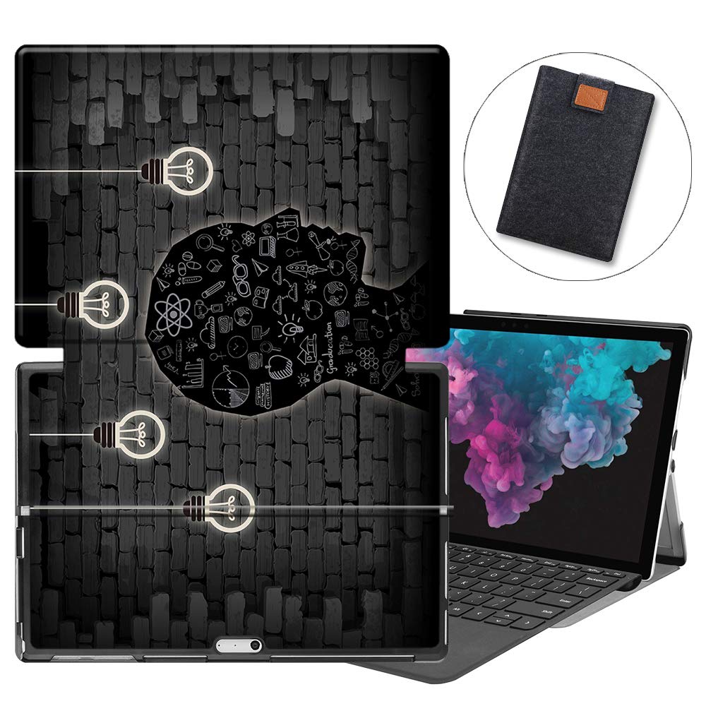 MAITTAO Surface Pro 6 case, Smart Slim Folio Stand Type Cover Keyboard for Microsoft Surface Pro 6 / Surface Pro 5 2017 / Surface Pro 4 12.3 inch & Tablet Sleeve Bag 2 in 1 Bundle, Creative Bulb 2