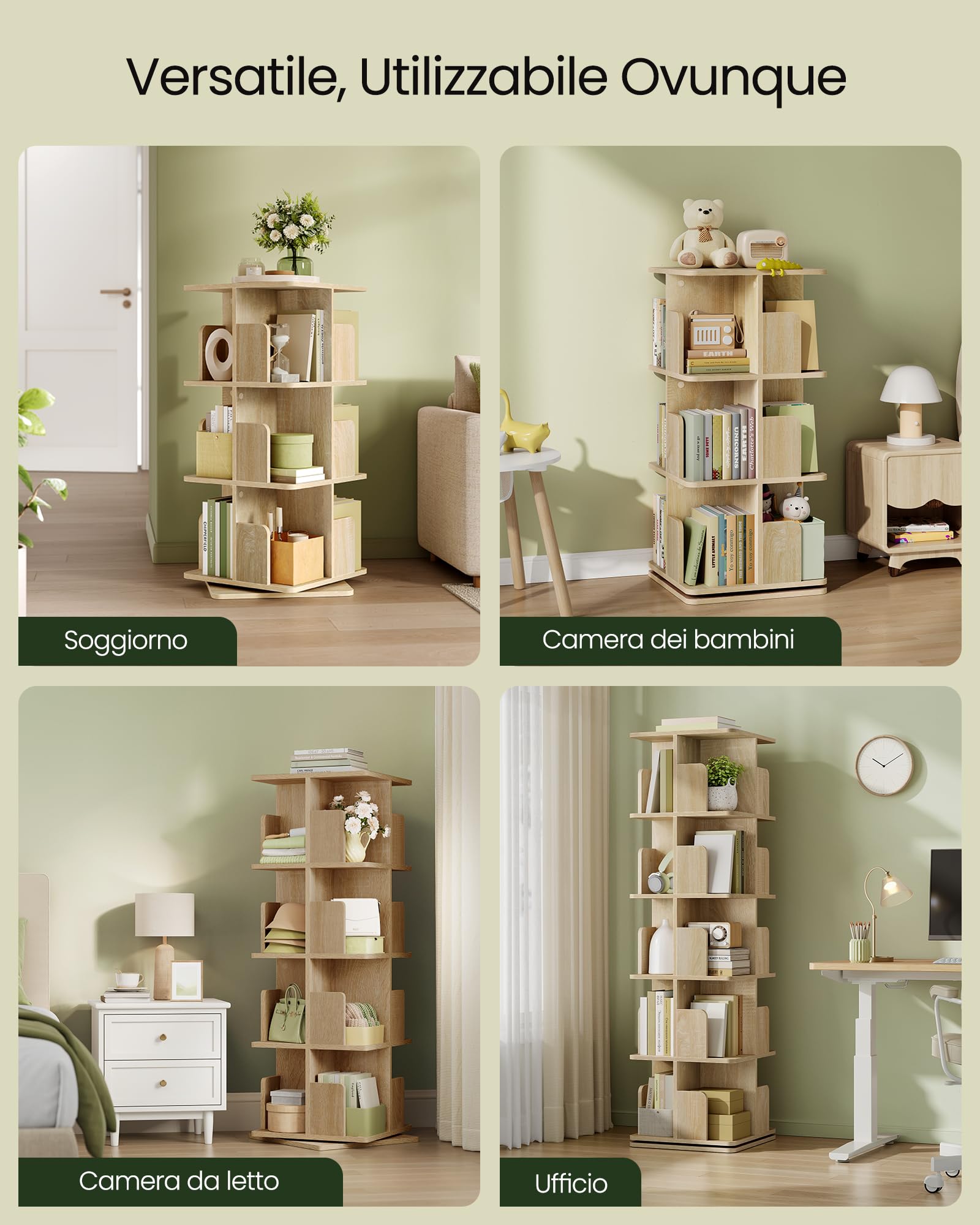 EUGAD Libreria Girevole a 5 Livelli, Libreria Alta e Stretta, Scaffale d'Angolo a Pavimento, Scaffale Girevole per Libri, Rovere Chiaro