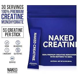 NAKED Creatine Stick Packs - Unflavored Micronized Creatine, Vegan, Non-GMO, Gluten-Free, Soy-Free, No Fillers, Supports Muscle Growth & Strength - 30 Servings