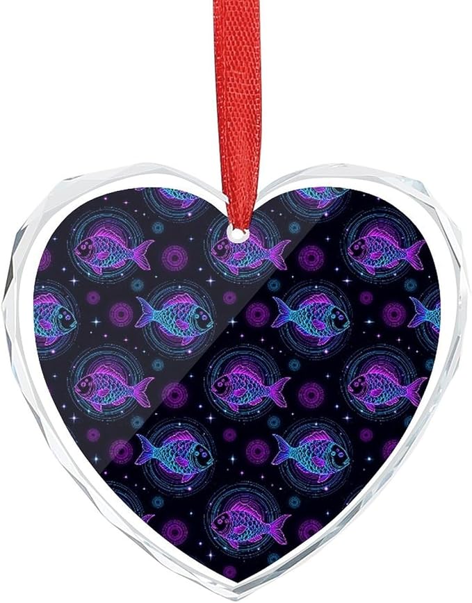 Christmas Hanging Ornaments Constellation Zodiac Sign Pisces Fish Glass Xmas Tree Decorations for Wedding Holiday Anniversary Festive Home Decor