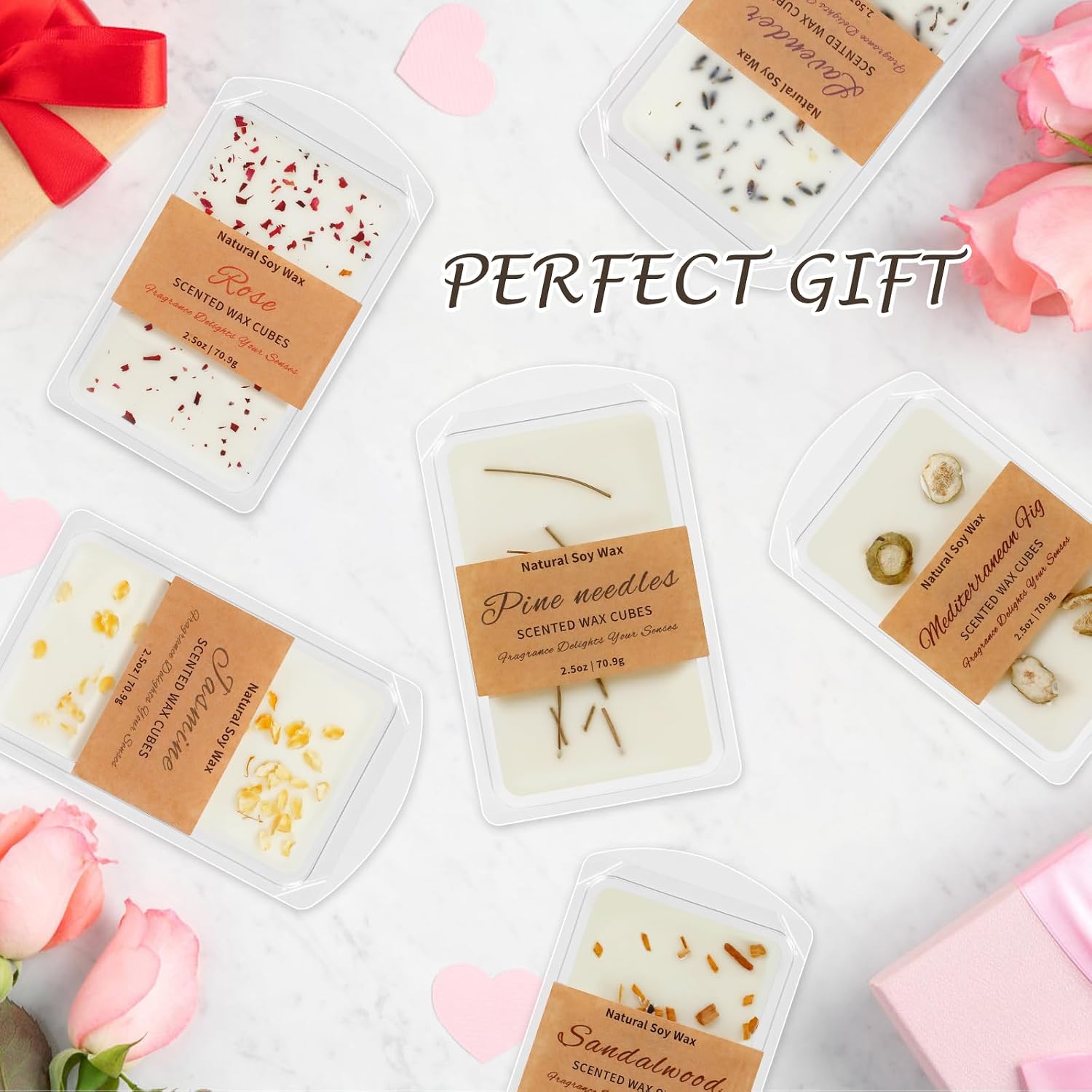 STRN Wax Melts Dried Floral Essential Oil Wax Cubes, Natural Soy Wax Cubes with Botanical Fragrance Rose, Lavender, Jasmine (3x2.5 oz), Long-Lasting Aromatherapy for Wax Warmers, Home, Yoga, Gifts