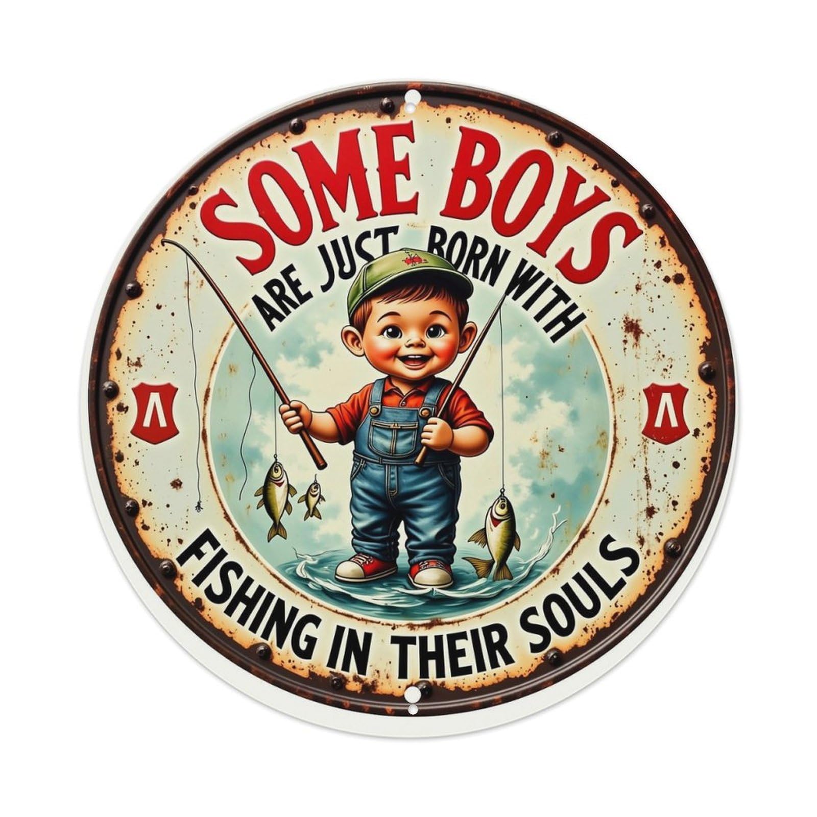 Jdyansheng Boys Vintage Some Born Fishing Souls Tin Sign Metal Poster Metal Signs For Home Man Cave Bar Cafe Kitchen Laundry Room Wall Decorations 8X8 Inches
