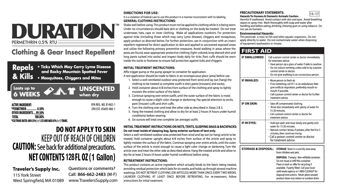 Duration™ 0.5% Permethrin Clothing Insecticide Trigger Spray (128 Oz (Gallon))