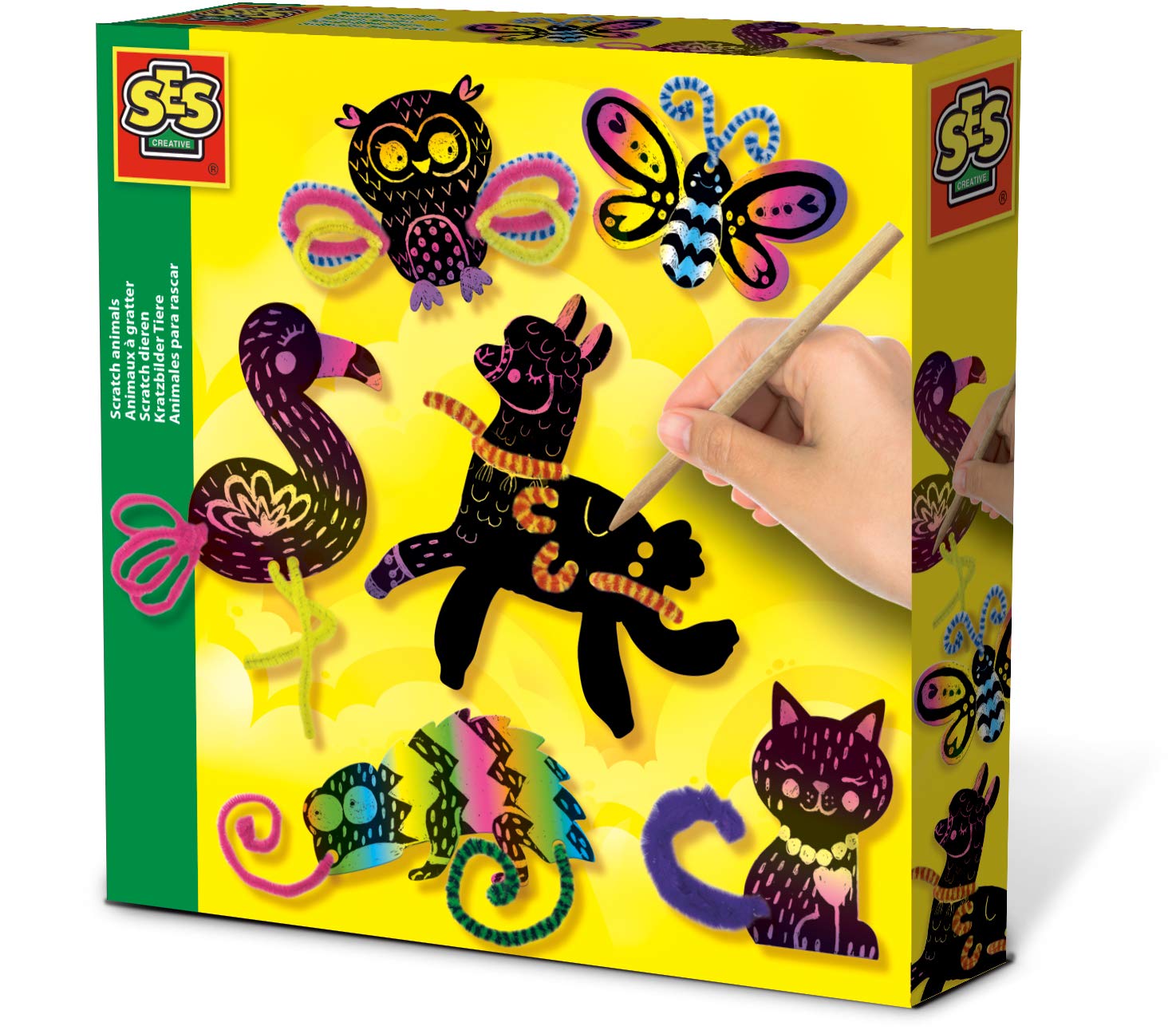 Kit D'activité Créative 'J'apprends à Gratter' SES Creative - 6 Cartes à Gratter Animaux, Crayon En Bois Inclus