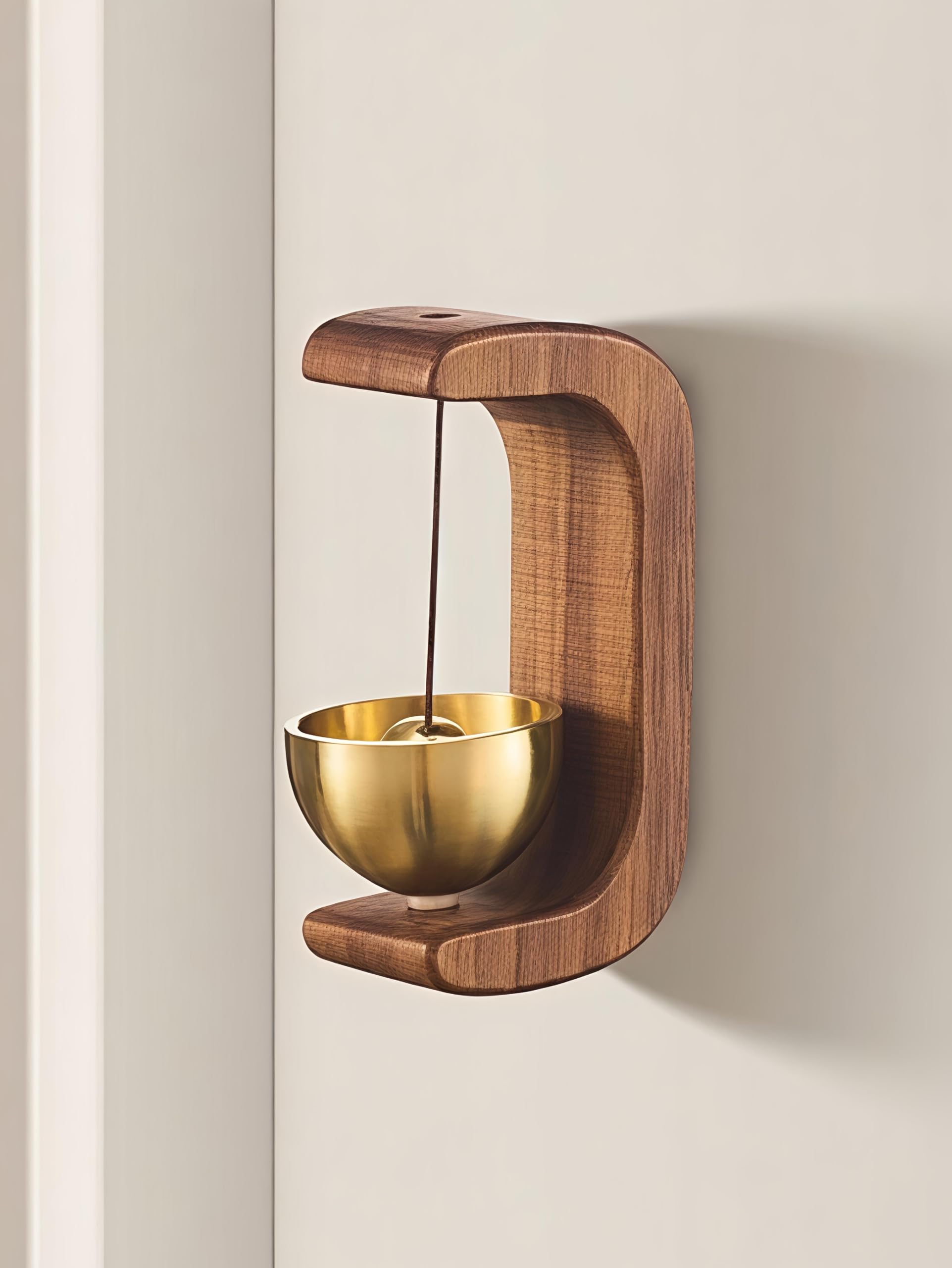 Wooden Door Bell with Gold Tone Metal Bowl, Wall Mounted Decorative Door Chime, Hanging Entrance Bell for Home, Office, Temple, Meditation and Decorative Display-image-37