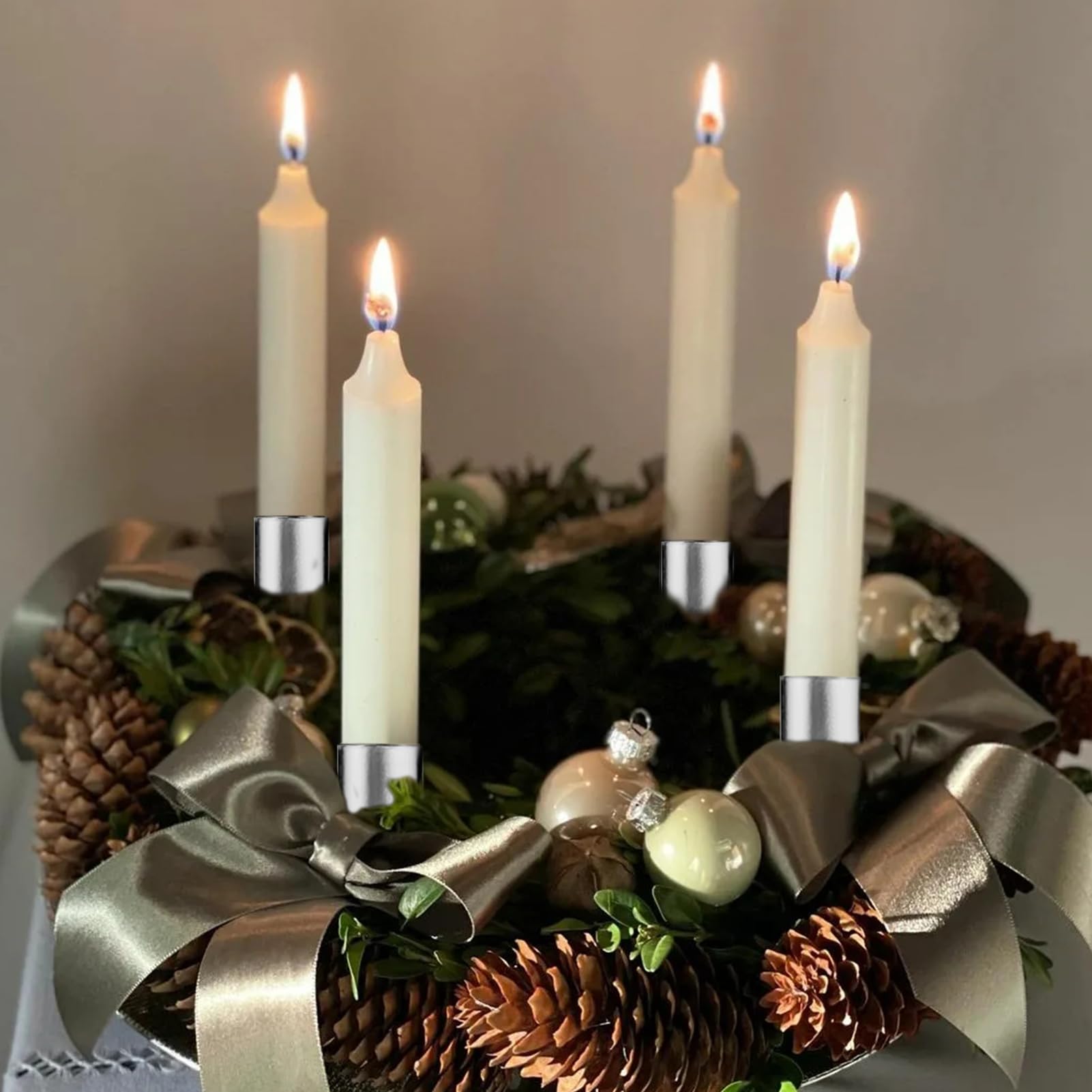 Set Di 4 Portacandele Natalizi Per Avvento - Argento Per Decorazioni Festose - Foto 7