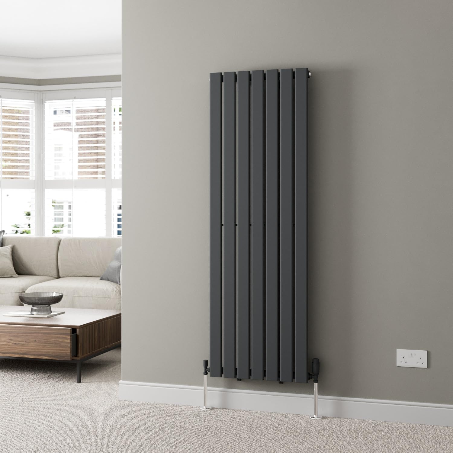 DuraTherm® 1600 x 528mm Anthracite Grey Vertical Designer Radiator Single Column Flat Panel Modern Central Heating Panels Bathroom Radiators