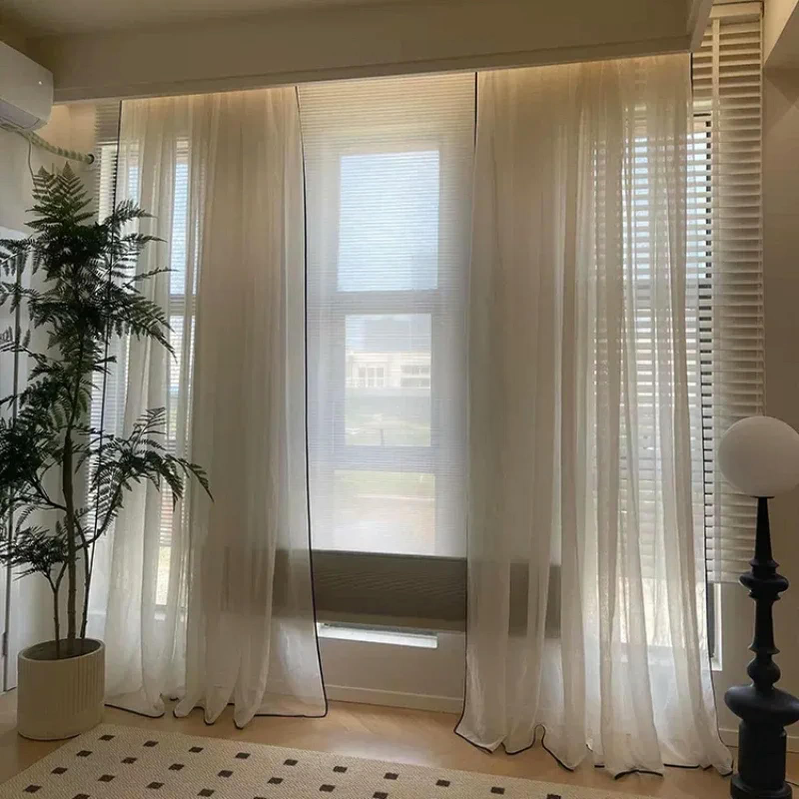 Kremowe lniane białe tiulowe zasłony zaciemniające do salonu sypialni jadalni na balkon - eleganckie zasłony okienne z gazy stylowe zasłony na drzwi