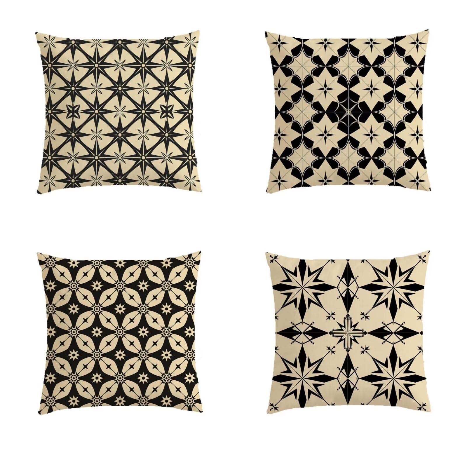 Housse de coussin extérieur 80x80cm géométrie crème imperméable lot de 4