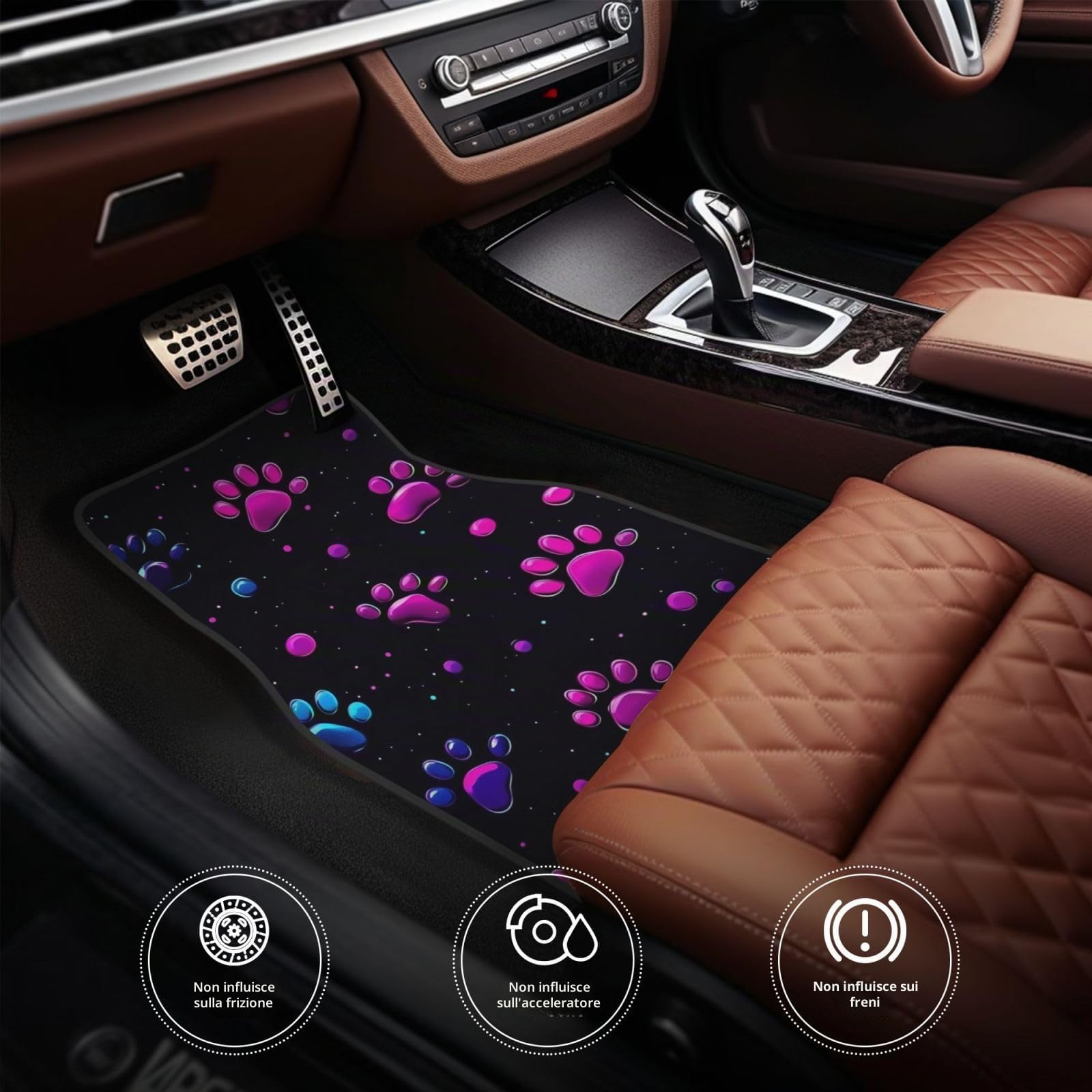 Mexpekil Set di 4 tappetini per auto al neon rosa e viola universali, antiscivolo, tappetini per auto, tappetini decorativi per auto, protezioni per tappetini per SUV, furgoncini, camion