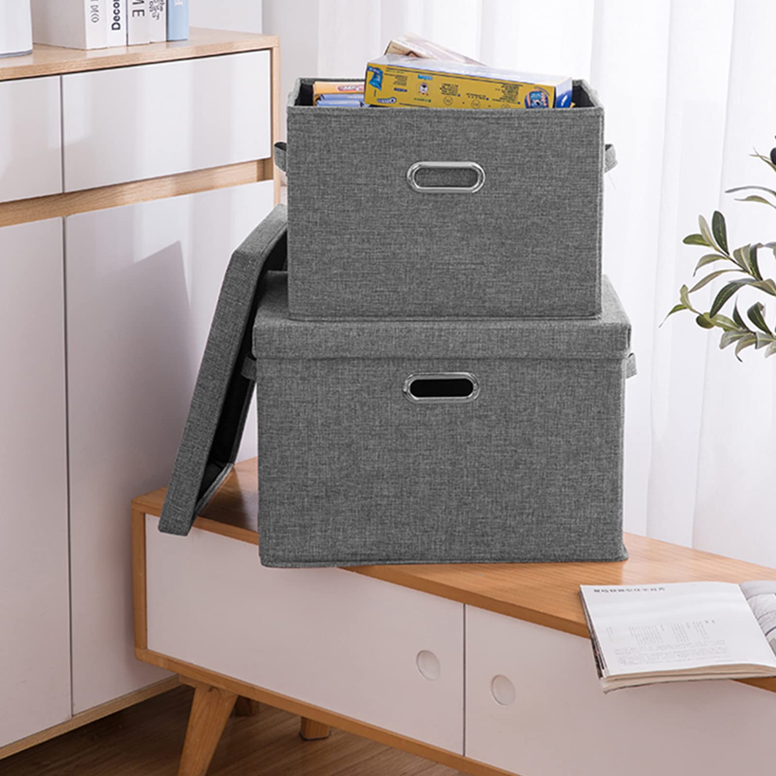 Große faltbare Aufbewahrungskörbe, Stoff-Aufbewahrungskorb mit Deckel, vielseitige Aufbewahrungsbox mit Griffen für Spielzeug, Kleidung, Kosmetik und Bücher