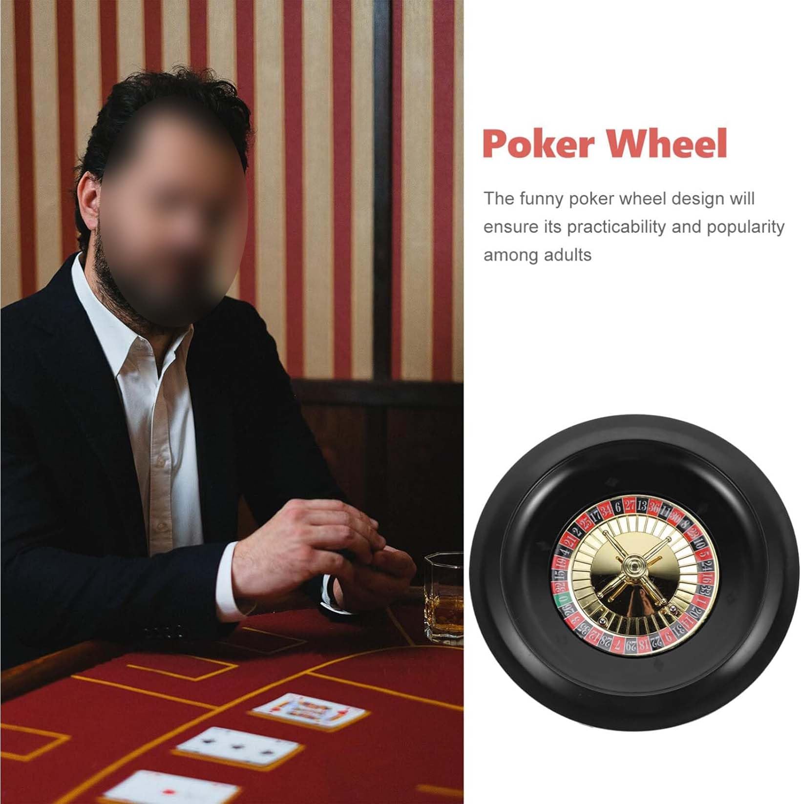 Ruota della Roulette in Legno Portatile - Gioco da Tavolo Casino Set Solido di Intrattenimento per Tempo Libero, 001
