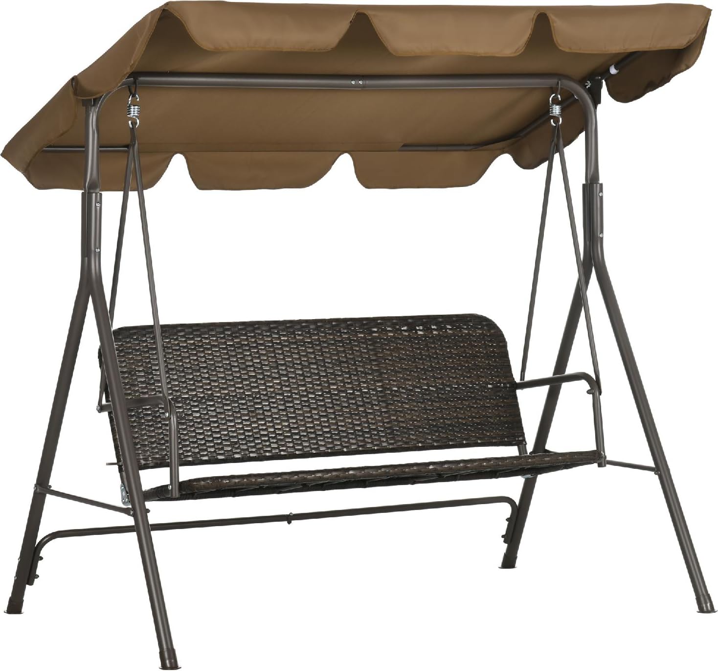 Dondolo da Giardino 3 Posti con Tettuccio Parasole in Acciaio/Rattan PE Dimensioni 167x112x153 cm Colore Marrone
