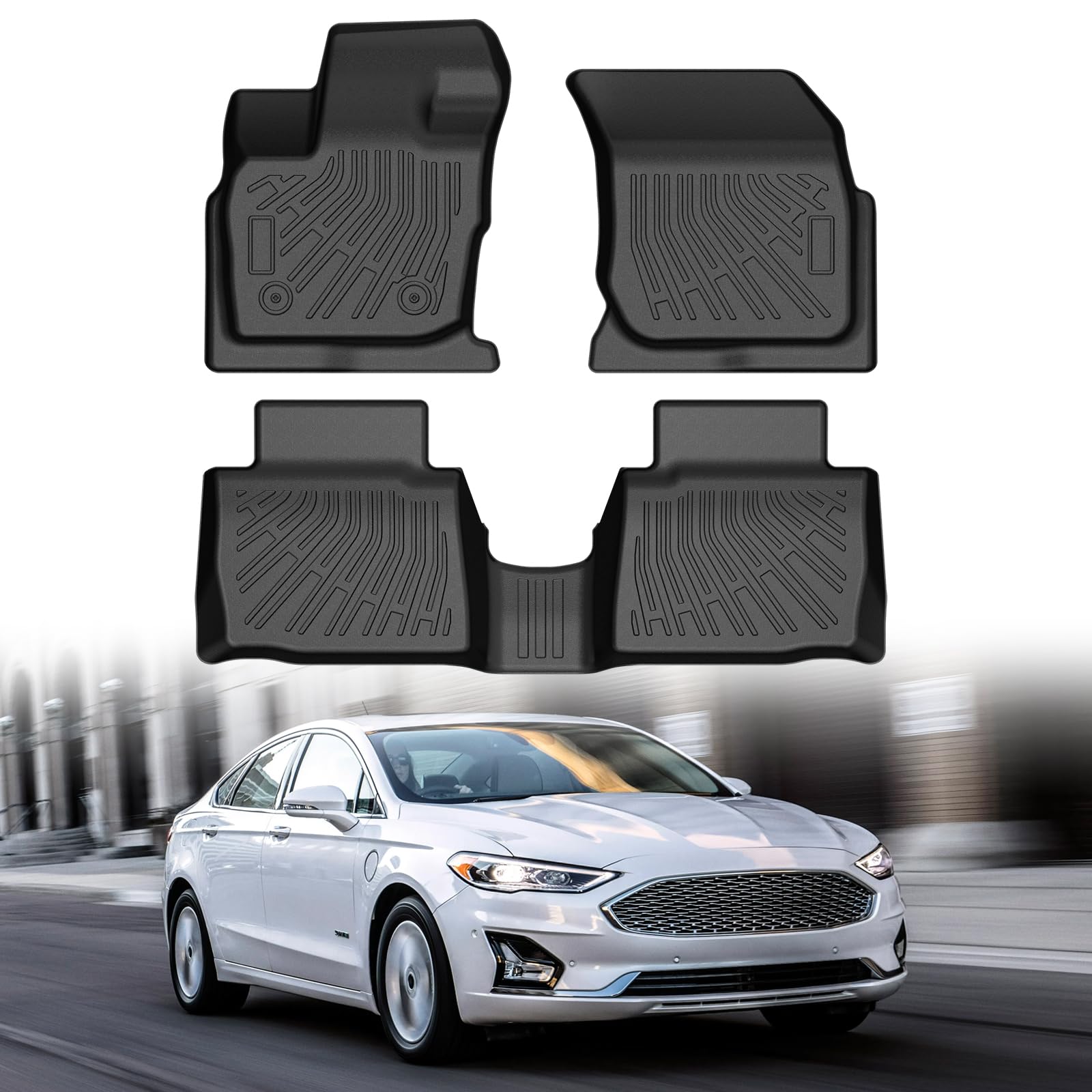 Fusion Floor Mats - Car Mats for Ford Fusion 2017-2020&Lincoln MKZ, All Weather Floor Mats and Cargo Liner for Fusion Accessories, Heavy Duty Rubber Mats, Car Accessories
