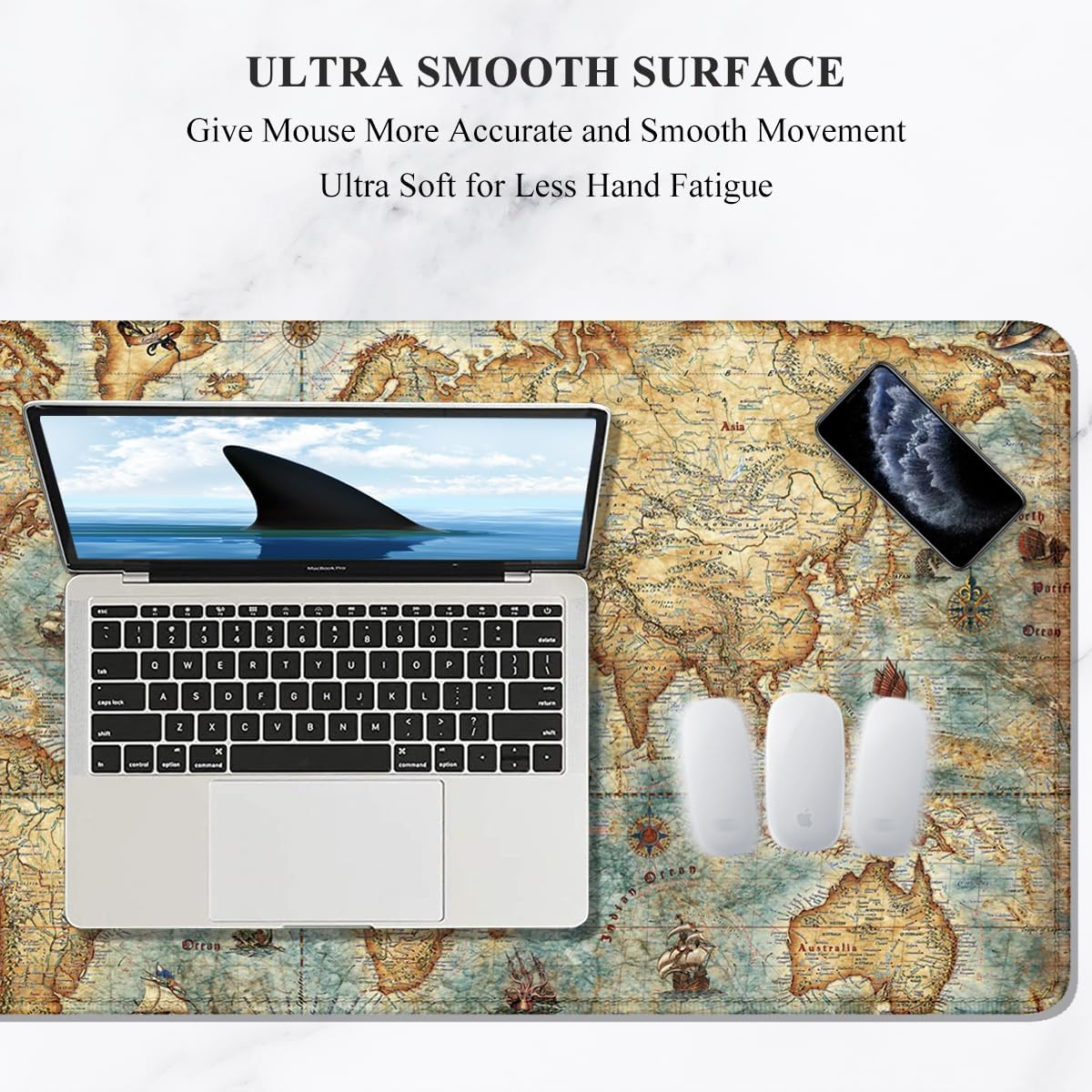 Auhoahsil Large Mouse Pad, XXL Gaming Mousepad, Desk Mat for Desktop, Thick Rubber, Big & Long Size, Stitched Edges, Full Desk Pad for Laptop & Computer, Extended 31.5 x 11.8 in, Vintage World Map - Image 3