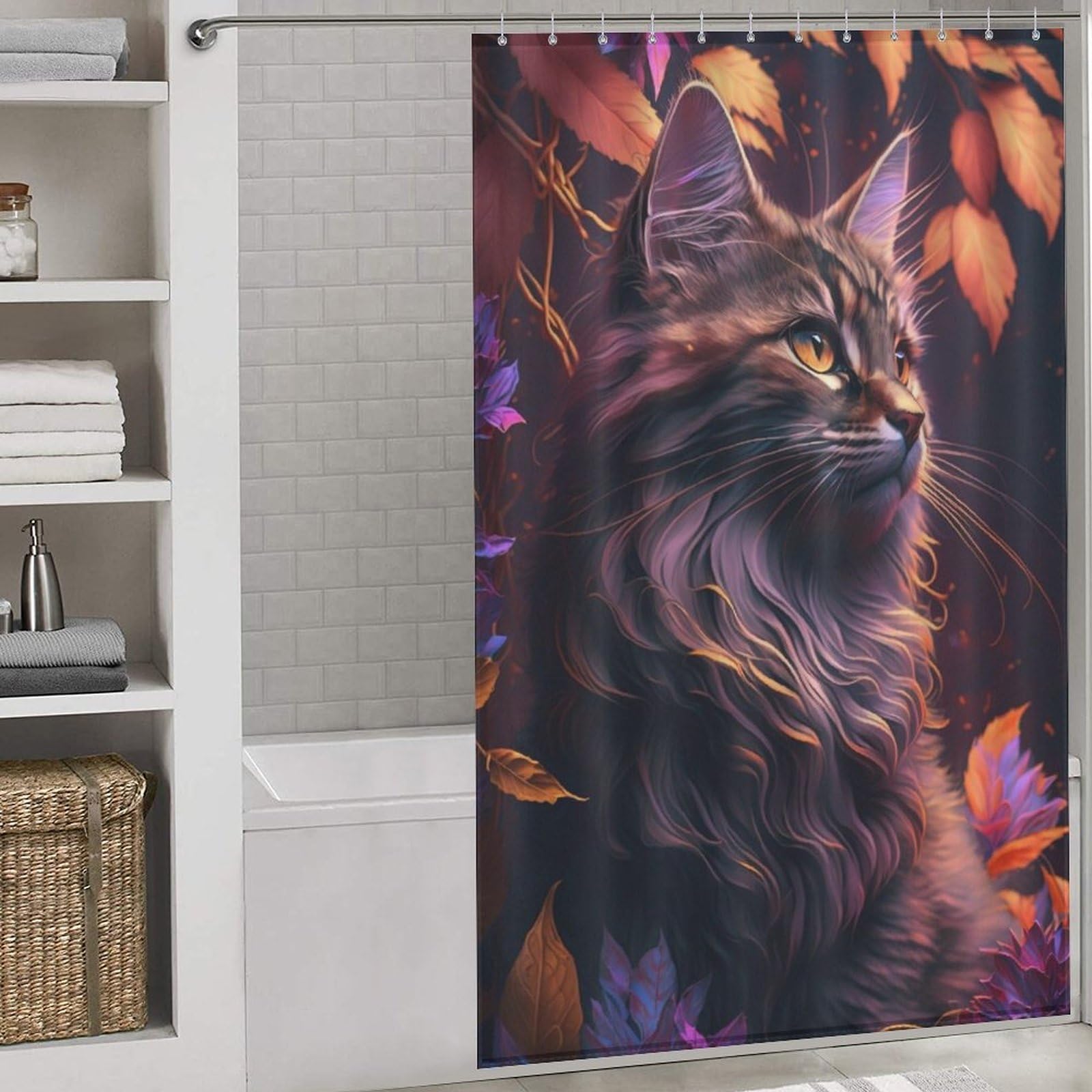 Rideau de douche tissu chat imperméable pour salle de bain moderne