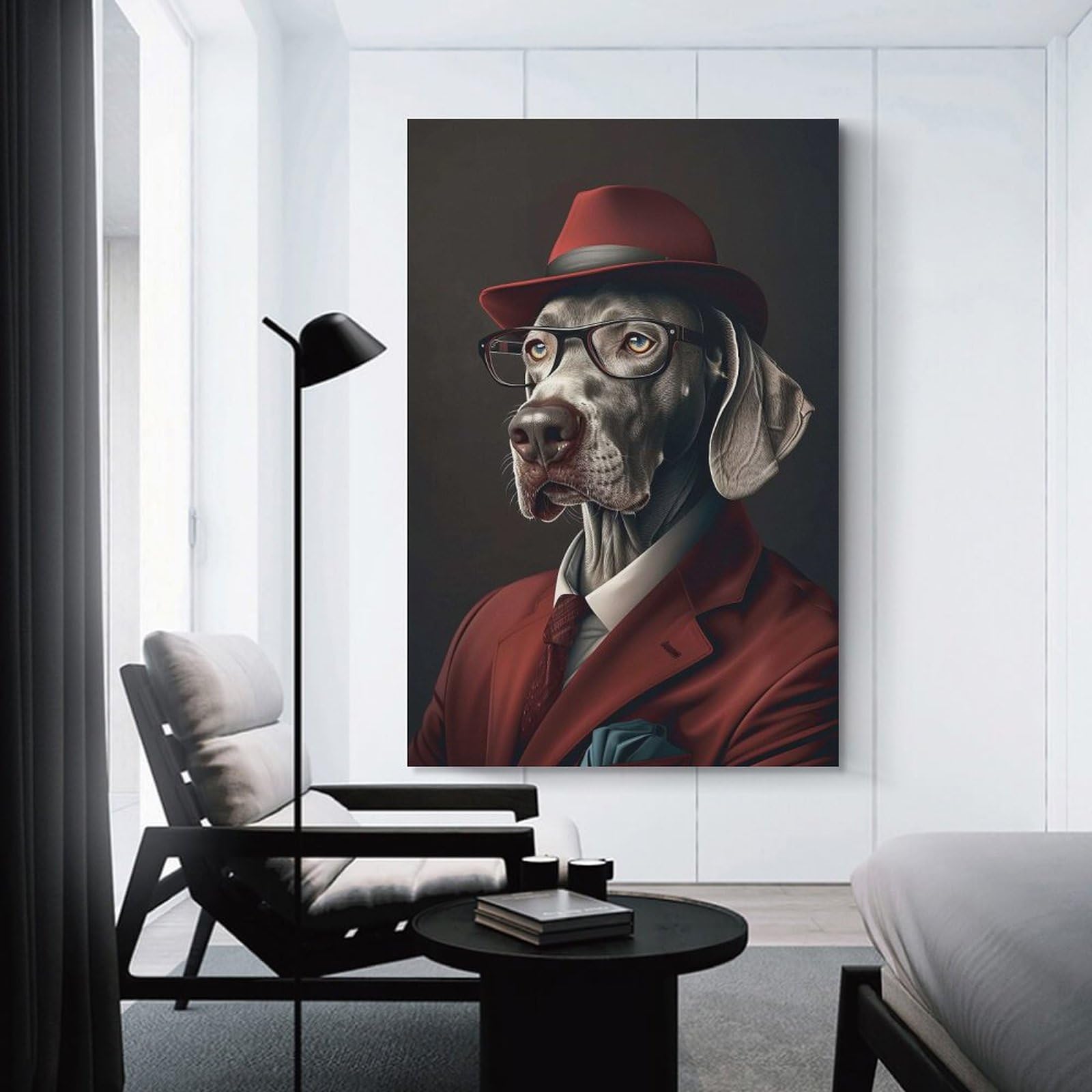 Junmoney Dog in Suit And Hat Canvas Wall Decor, 12x18inch(30x45cm), for Apartment Walls, Studios Or Work Areas, Decorative Canvas Decor for Home Updates