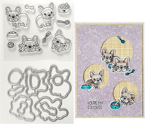 Juego de sellos y troqueles para perros para hacer tarjetas, sellos transparentes y troqueles de corte de metal para álbumes de recortes,