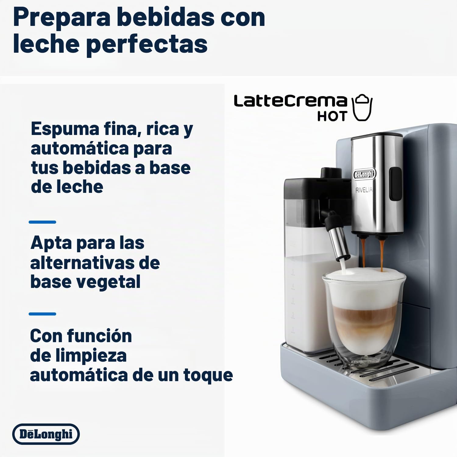 DeLonghi Rivelia Cafetera Superautomática con Depósito de Leche 19 Bares Gris