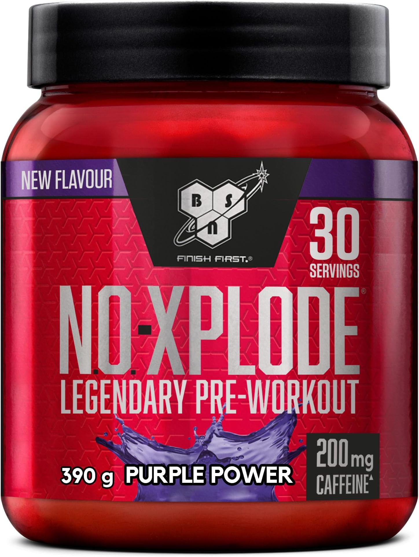 BSN Nutrition N.O.-Xplode Pre-Workout Powder Dietary Supplement, More Energy and Concentration with Caffeine, Amino Acids, Vitamin C and Zinc, Purple Power Flavour, 30 Servings, 390 g