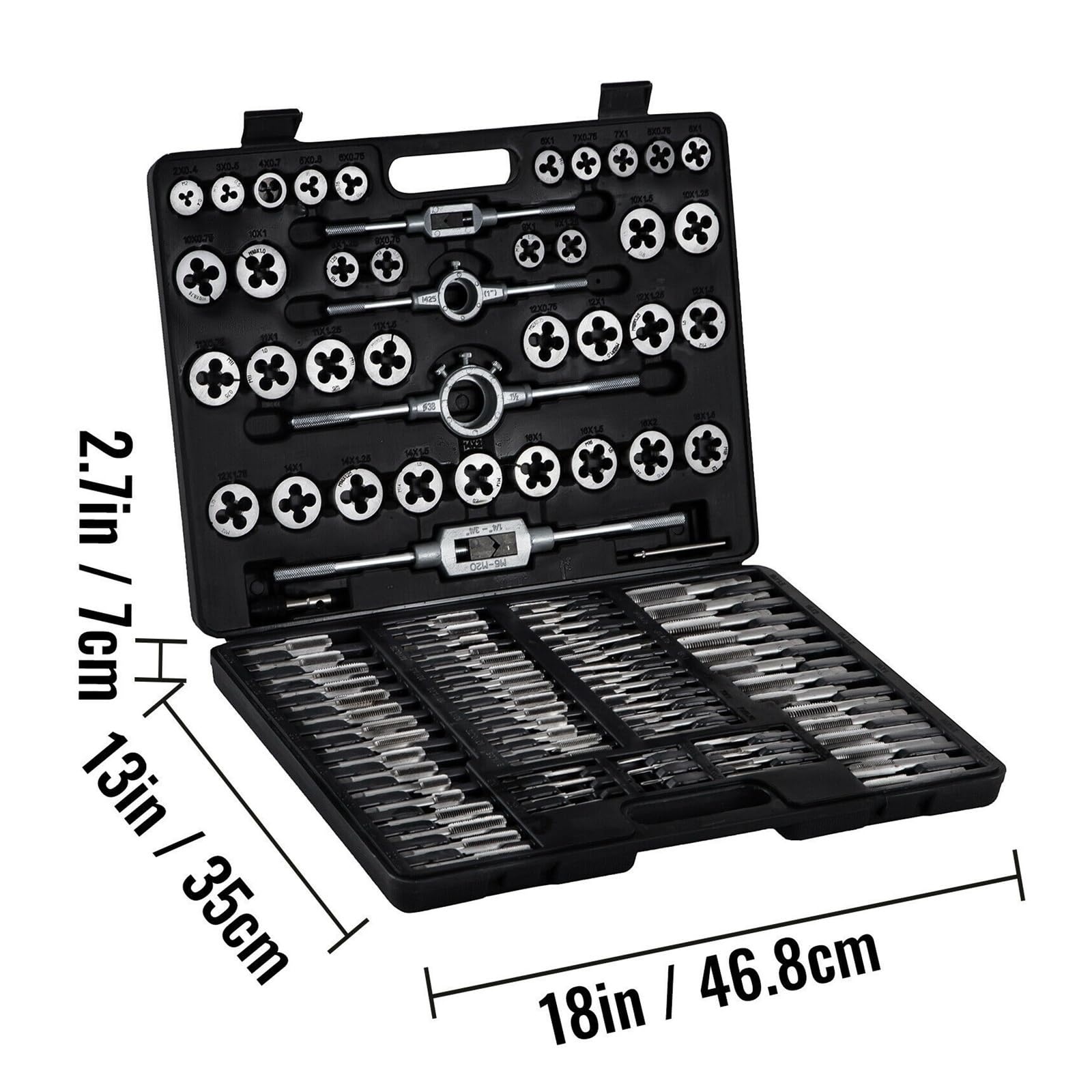 Juego de machos y terrajas (110 unidades, métricas M2-M18, for roscado manual, corte, llave inglesa, acero tungsteno, for módulos precisión máquinas herramienta) Para uso de bricolaje