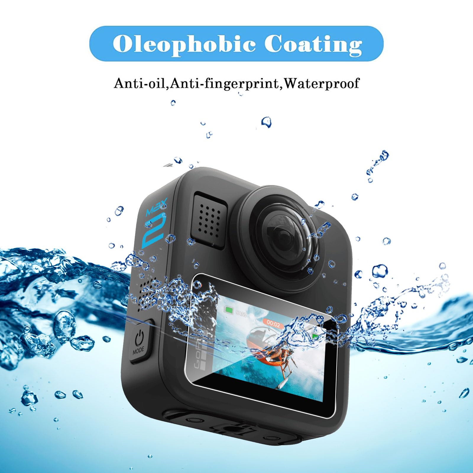 QULLOO Pellicola Protettiva per GoPro MAX 2, 2 Pezzi HD Vetro Temperato Durezza 9H Anti-graffio Schermo Protezione