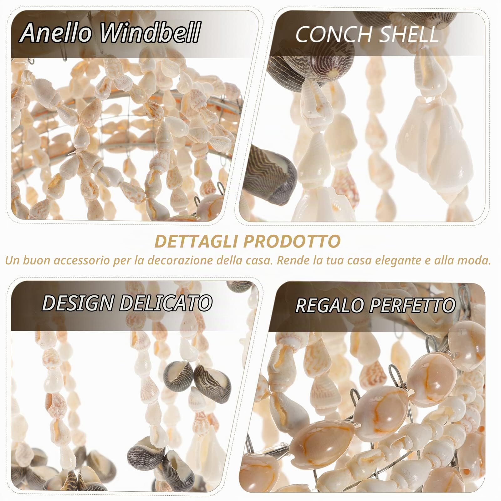 VILLCASE Campanella a Vento Conchiglie Di Mare 23.62 Pollici Decorazione Naturale Da Appendere Per Giardino Balcone Interno Ed Esterno Ornamento Creativo Per Casa E Regalo