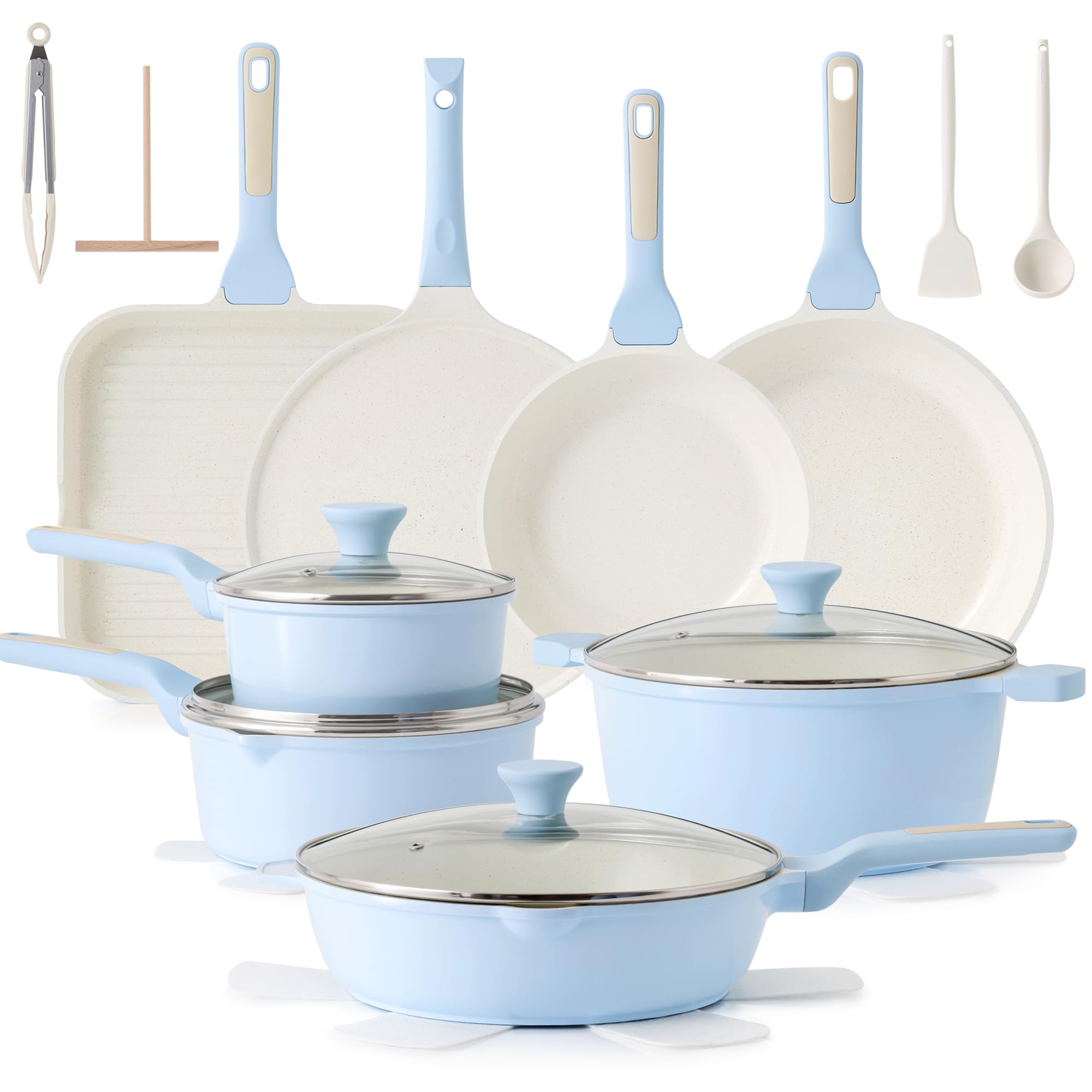 SENSARTE 23 PCS Nonstick Ceramic Cookware Set in Glacer Blue